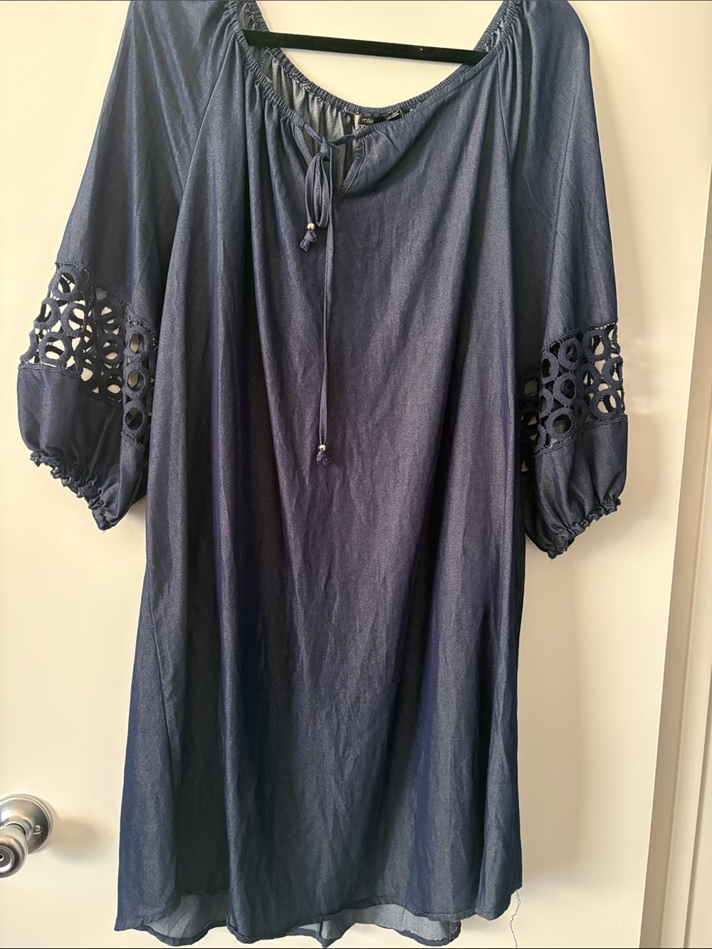 Mlle Gabrielle Indigo Peasant Tunic with Cutout Sleeve Accents